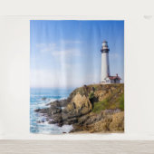 Leuchtturm auf dem hellblauen Himmel, weißer Ozean Wandteppich (Vorderseite)
