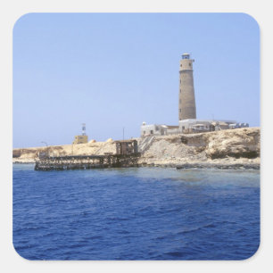 Leuchtturm auf den Brother Islands, Rotes Meer, Äg Quadratischer Aufkleber
