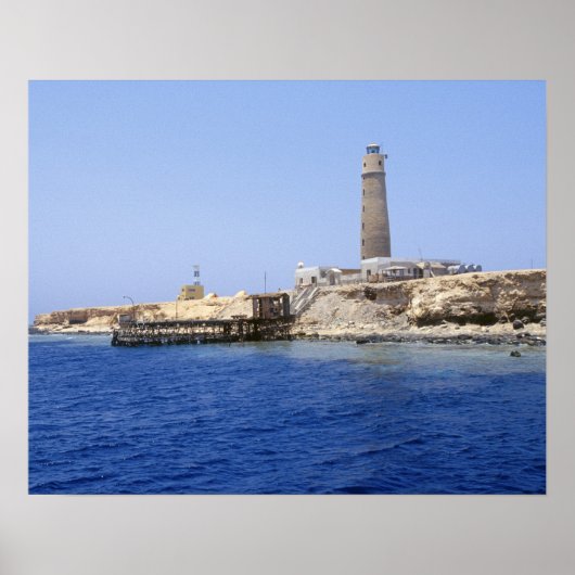 Leuchtturm auf den Bruderinseln, Rotes Meer, Ägypt Poster (Vorne)