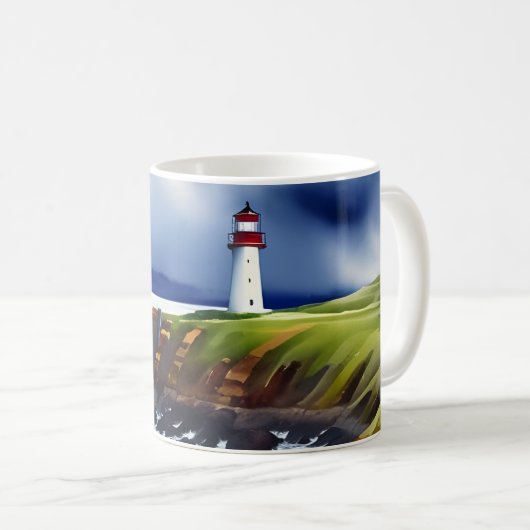 Leuchtturm auf den Klippen Wasserfarbe Kaffeetasse (VorderseiteRechts)