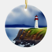 Leuchtturm auf den Klippen Wasserfarbe Personalisi Keramik Ornament (Vorne)