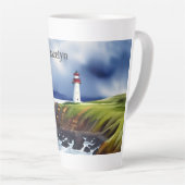 Leuchtturm auf den Klippen Wasserfarbe Personalisi Milchtasse (Rechte Ecke)