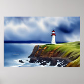 Leuchtturm auf den Klippen Wasserfarbe Poster (Vorne)