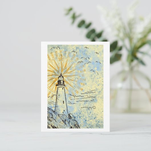 Leuchtturm auf der Klippe, Meeresspray, Möwen Postkarte (Stehend Vorderseite)