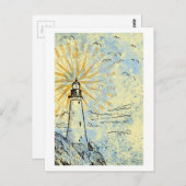 Leuchtturm auf der Klippe, Meeresspray, Möwen Postkarte (Vorne/Hinten)