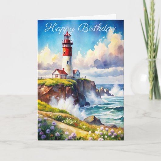 Leuchtturm auf einer Cliff Birthday Card Karte (Vorderseite)