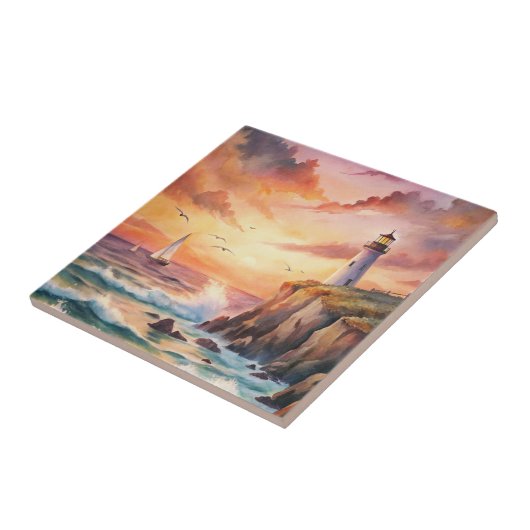 Leuchtturm auf einer Klippe Fliese (Seite)