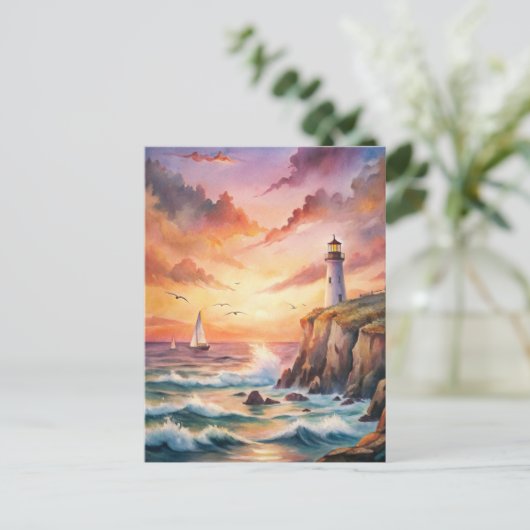 Leuchtturm auf einer Klippe Postkarte (Stehend Vorderseite)