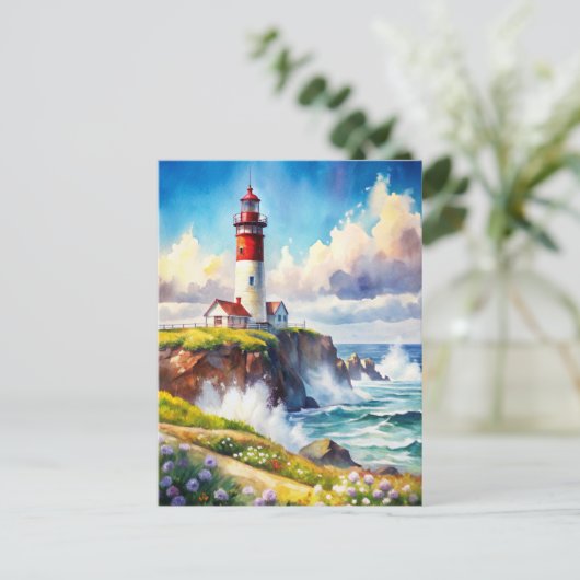 Leuchtturm auf einer Klippe Postkarte (Stehend Vorderseite)