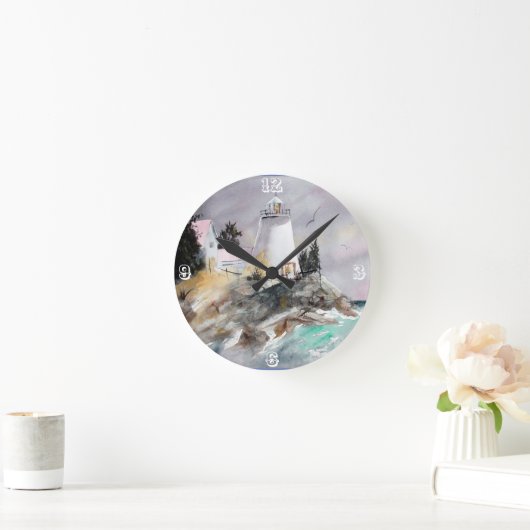 Leuchtturm auf felsiger Uferuhr Runde Wanduhr (Zuhause)