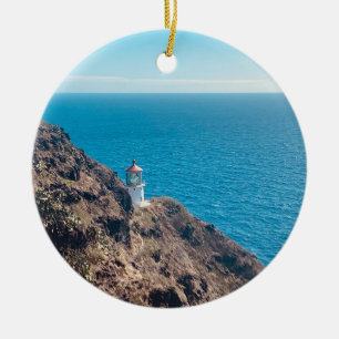 Leuchtturm auf Klippe blaues Meer Hawaii Keramik Ornament