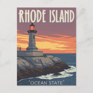 Leuchtturm auf Rhode Island beim Sonnenuntergang Postkarte