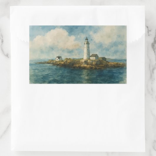 Leuchtturm auf Rocky Island - Küste Boston Rechteckiger Aufkleber (Tasche)