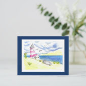Leuchtturm auf Strandpostkarte Postkarte (Stehend Vorderseite)
