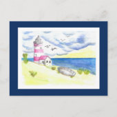 Leuchtturm auf Strandpostkarte Postkarte (Vorderseite)
