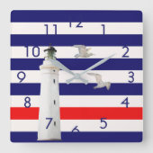 Leuchtturm aus blauem, rotem Wasserband Quadratische Wanduhr (Vorderseite)
