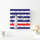 Leuchtturm aus blauem, rotem Wasserband Quadratische Wanduhr (Zuhause)