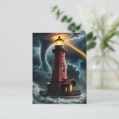 Leuchtturm aus rotem Ziegelstein in Tornado Postkarte (Stehend Vorderseite)