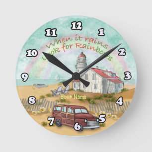 Leuchtturm Beach Rainbow  Runde Wanduhr