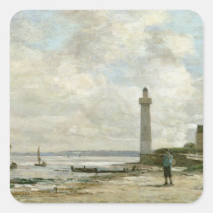 Leuchtturm bei Honfleur, 1864-66 (Öl auf Platte) Quadratischer Aufkleber