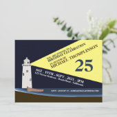 Leuchtturm bei Nacht, Beach Birthday Party Einladung (Stehend Vorderseite)