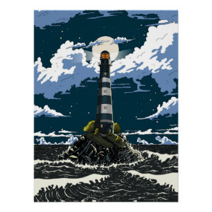 Leuchtturm bei Nacht Poster