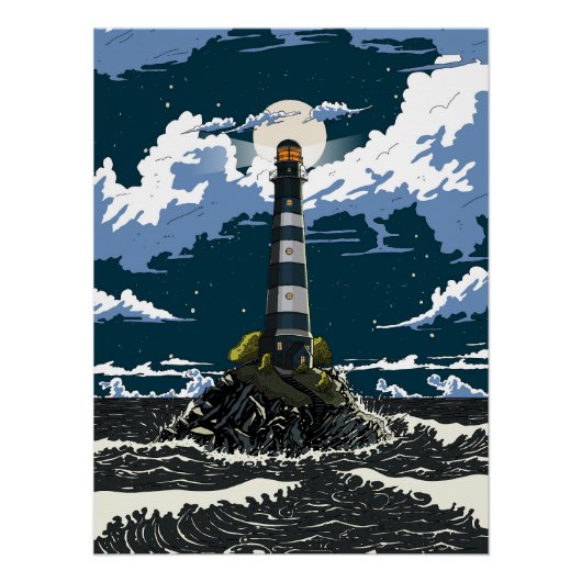 Leuchtturm bei Nacht Poster (Vorderseite)