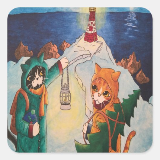 Leuchtturm bei Nachtkatzen Rechteckige Aufkleber (Vorderseite)