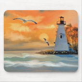 Leuchtturm bei Ocean Sunset and Seagulls Mousepad (Vorne)