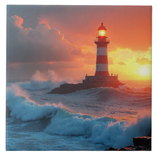Leuchtturm bei Sonnenuntergang Fliese
