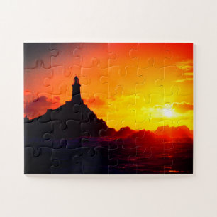 Leuchtturm bei Sonnenuntergang in Jersey Puzzle