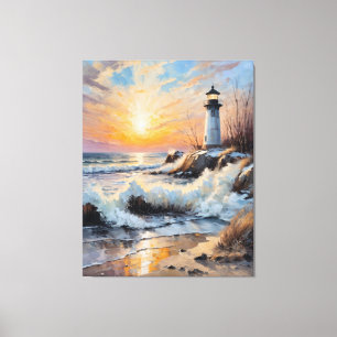 Leuchtturm bei Sonnenuntergang – Küstenimpressioni Leinwanddruck