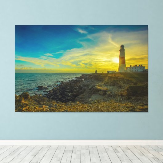 Leuchtturm bei Sonnenuntergang Leinwanddruck (Insitu (Holzboden))