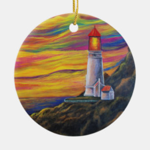 Leuchtturm bei Sunset mit Sailboat Ocean Nautical Keramik Ornament