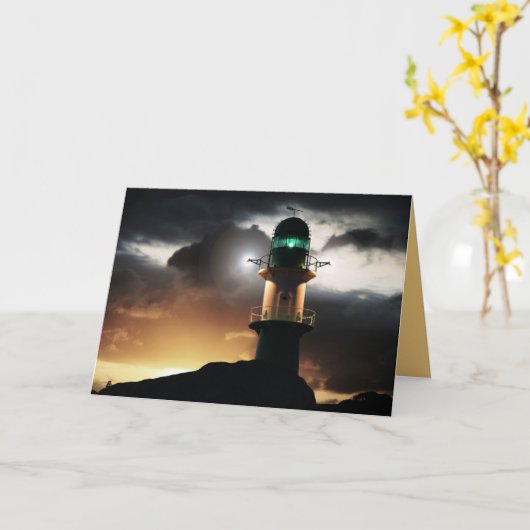 Leuchtturm bei Sunset Nautical Custom Greeting Car Karte (Gelbe Blume)