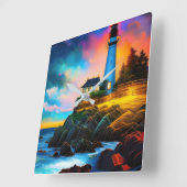 Leuchtturm bei Sunset Quadratische Wanduhr (Winkel)