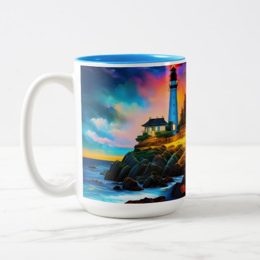 Leuchtturm bei Sunset Zweifarbige Tasse (Links)