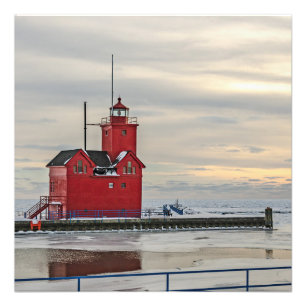 Leuchtturm bekannt als Big Red in Michigan Fotodruck