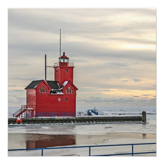Leuchtturm bekannt als Big Red in Michigan Fotodruck (Vorne)