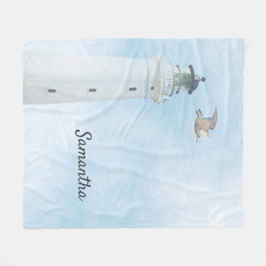 Leuchtturm Blaue Himmelsmeername Fleecedecke (Vorderseite (Horizontal))