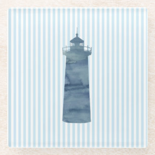 Leuchtturm Blue Stripe Beach Deco Glass Untersetze Glasuntersetzer