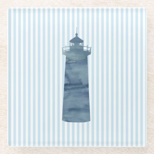 Leuchtturm Blue Stripe Beach Deco Glass Untersetze Glasuntersetzer (Vorderseite)