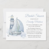 Leuchtturm Blue Watercolor Nautical Brautparty Einladung (Vorderseite)