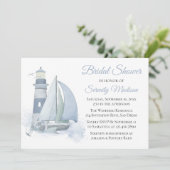 Leuchtturm Blue Watercolor Nautical Brautparty Einladung (Stehend Vorderseite)