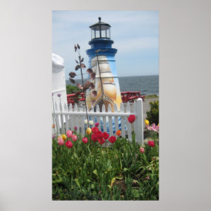 Leuchtturm, Blume und Ozeandruck Poster