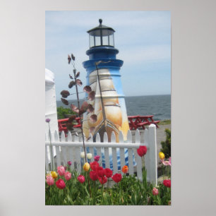 Leuchtturm, Blumen & Ozean Druck Poster