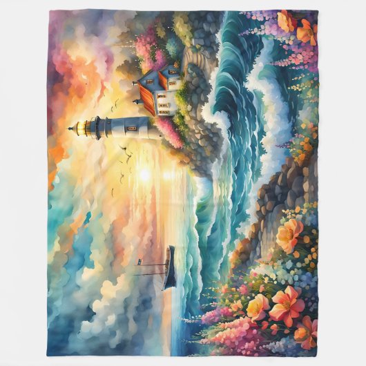 Leuchtturm Blumengarten am Meer Fleecedecke (Vorderseite)