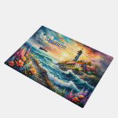 Leuchtturm Blumengarten am Meer Fußmatte (Schrägansicht)