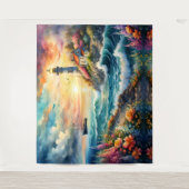 Leuchtturm Blumengarten am Meer Wandteppich (Vorderseite)