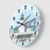 Leuchtturm, Brücke und Boote, Newport, RI Große Wanduhr (Winkel)